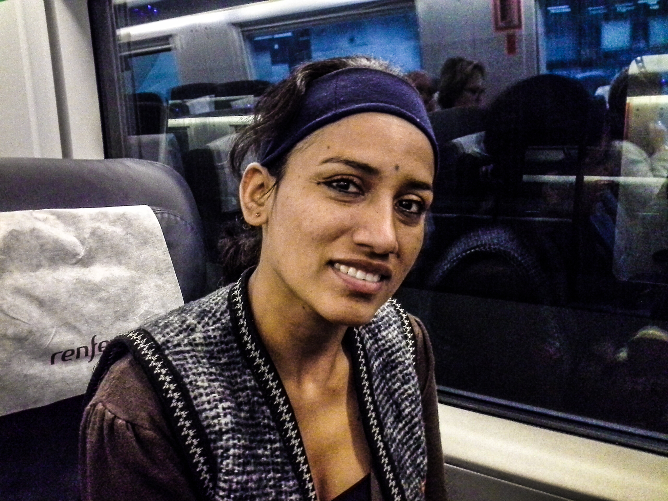 Cris on the Renfe train to Girona