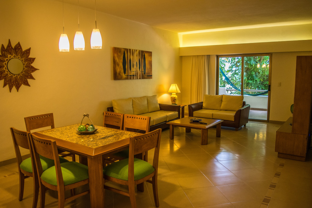 kitchen table and living room