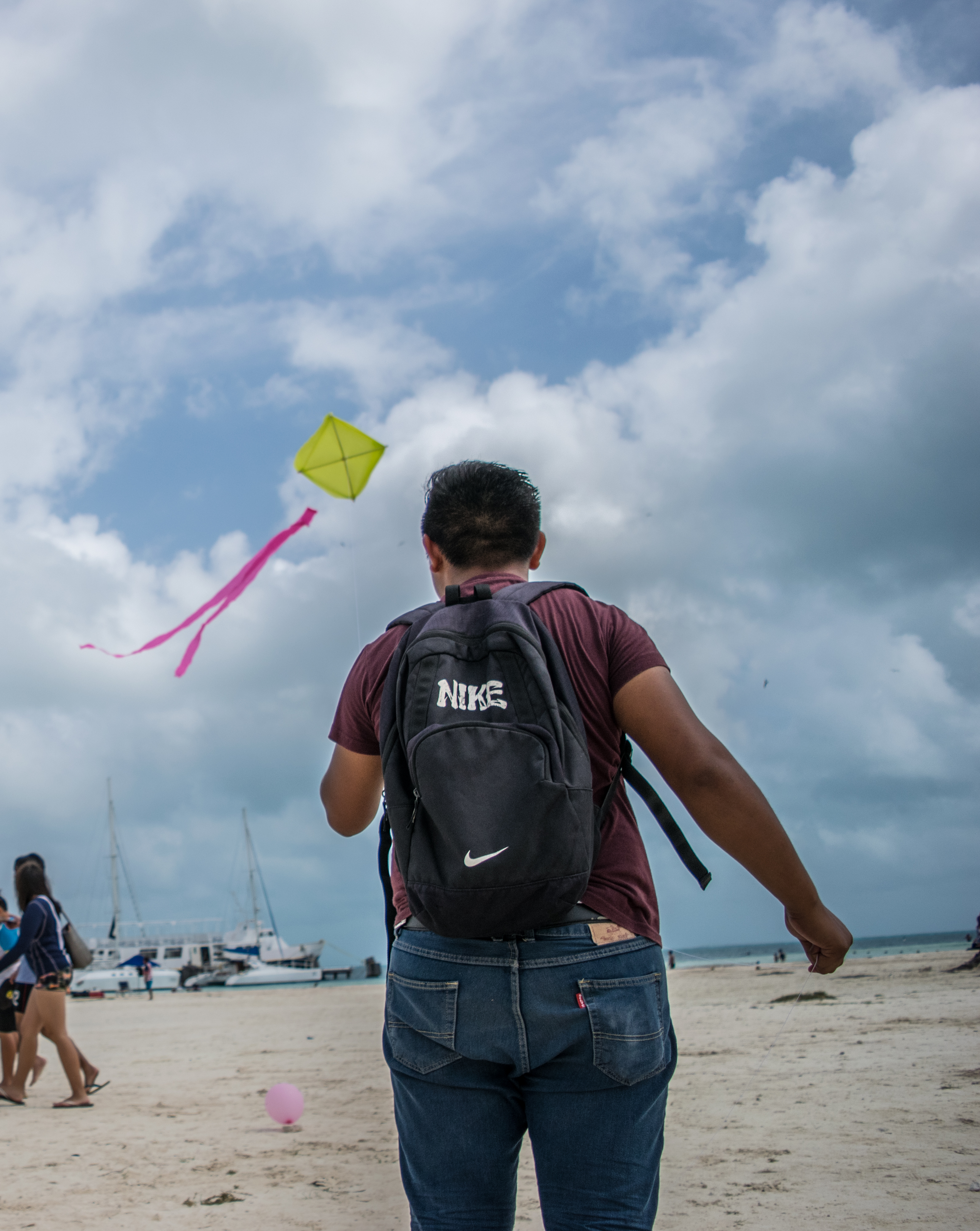 flying kites on the beach