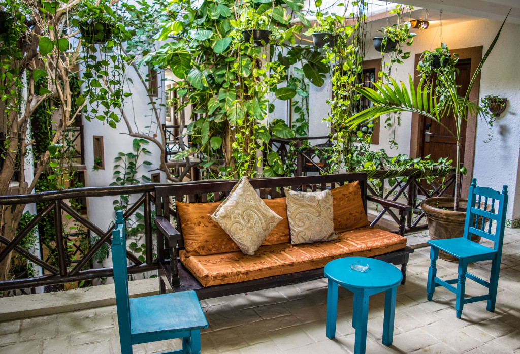 public sofa at the Posada Mariposa