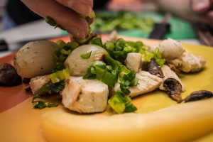 chicken and green onions and mushrooms