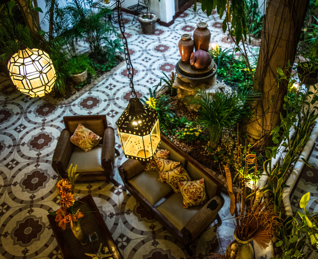 lanterns and couches at the Posada Mariposa Hotel