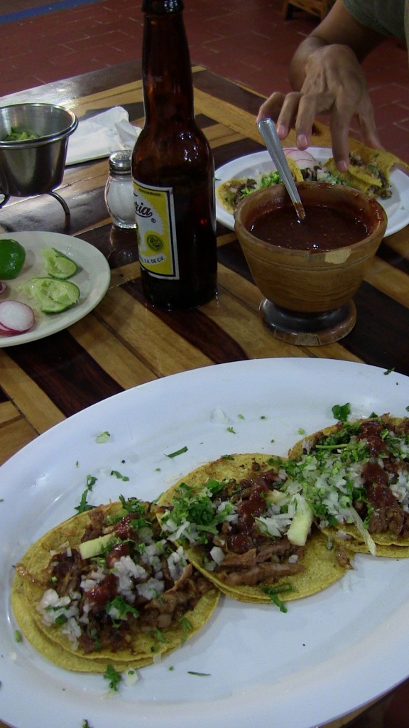 Tacos de Pastor with beer