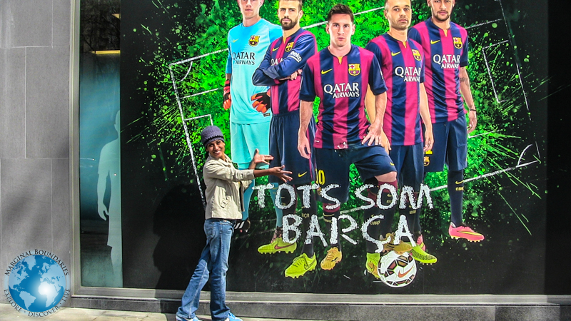 Cris in front of the Football Club Barcelona Stadium