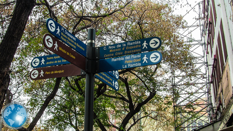 Signposts on La Rambla in Barcelona