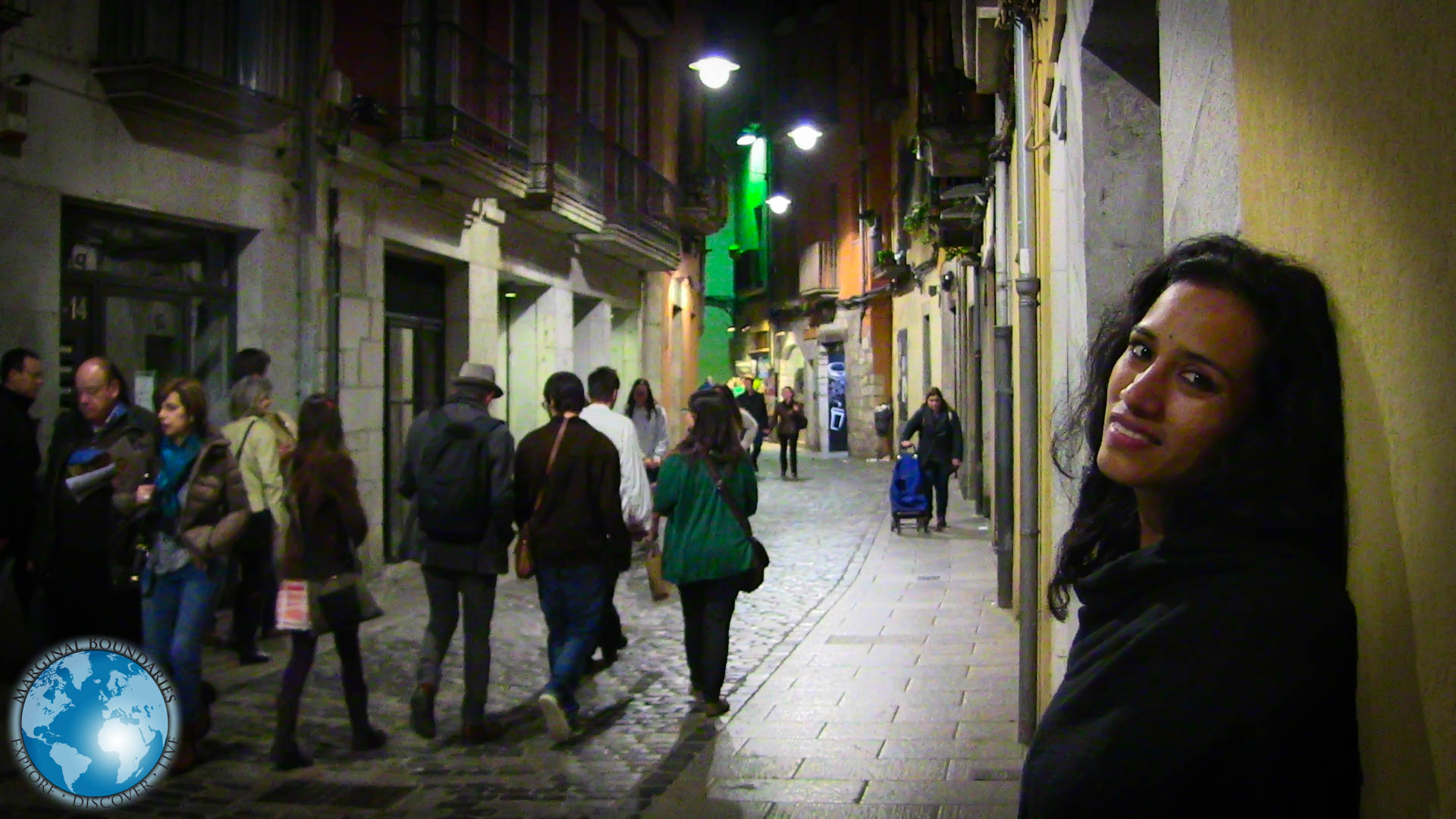 Cris on the streets of Girona at night