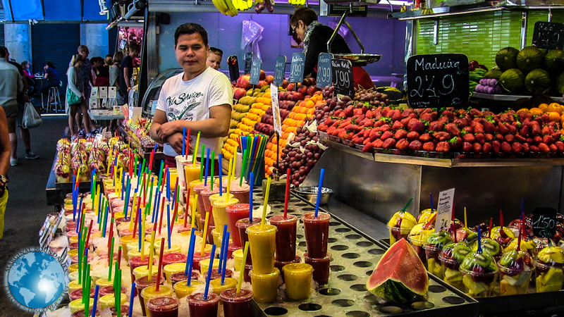 Fruit smoothies at La Boqueria Market