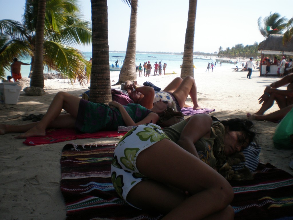 Cris sleeping on the Akumal beach